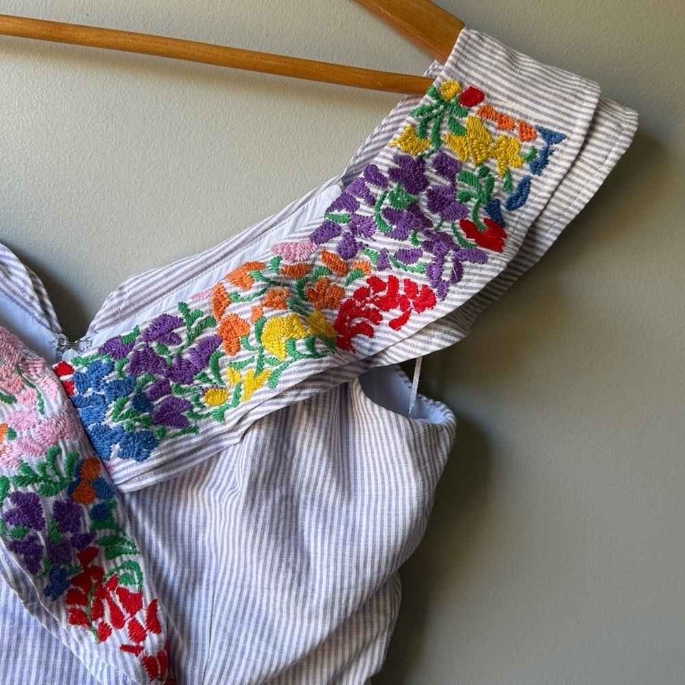 J.Marie Melissa Striped Romper with Colorful Floral Embroidered size small - Picture 3 of 8